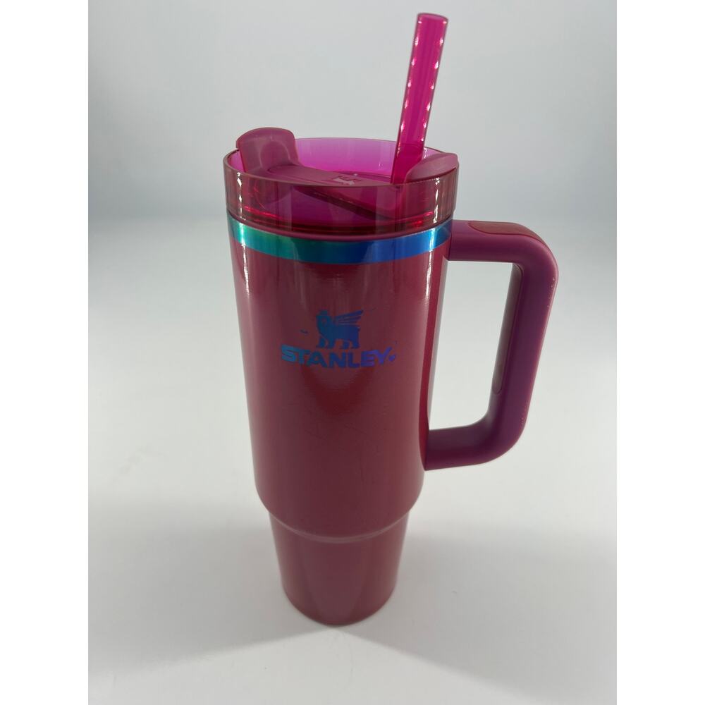 Stanley Cup 30 Ounces Oz Dark Pink Straw Tumbler Handle Insulated BPA Free